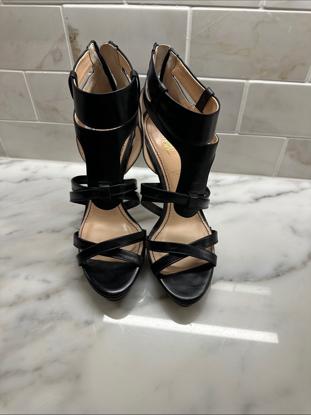 Elegant Black Strappy High Heel Sandals with Ankle Wrap